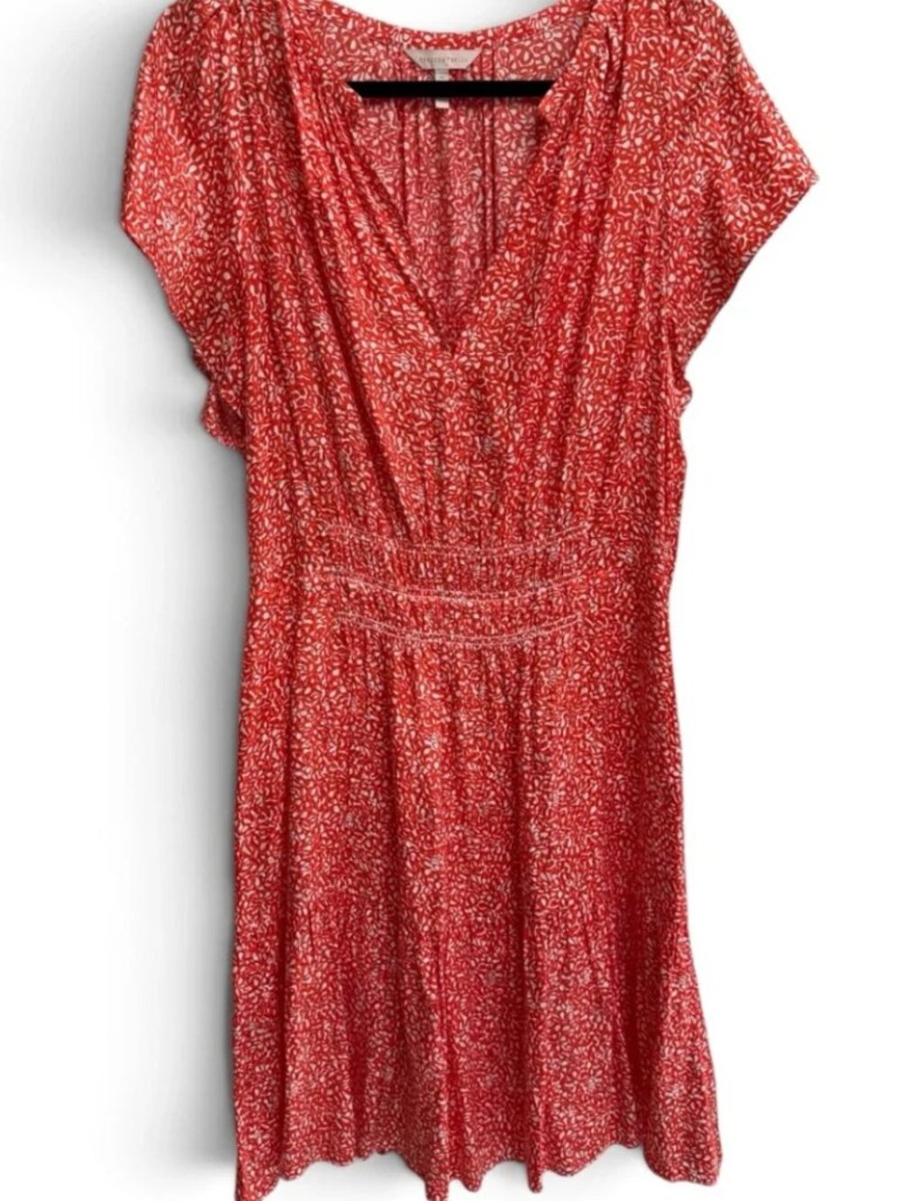 Rebecca Taylor Flutter Sleeve Scribble Print Silk Blend Mini Dress Tomato NWT